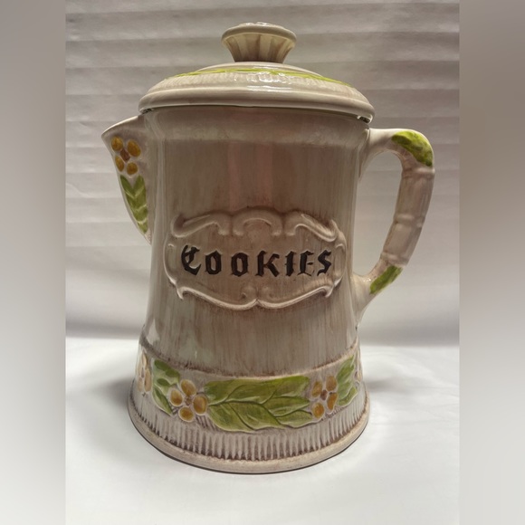 Treasure Craft COOKIES Jar Pitcher Off White Birch Yellow Dogwood Flower Leaf.